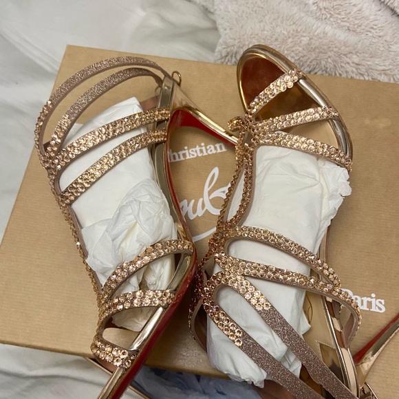 CHRISTIAN LOUBOUTIN RENEE glitter/swarovski rose gold 85 mm 38 size - Picture 5 of 16